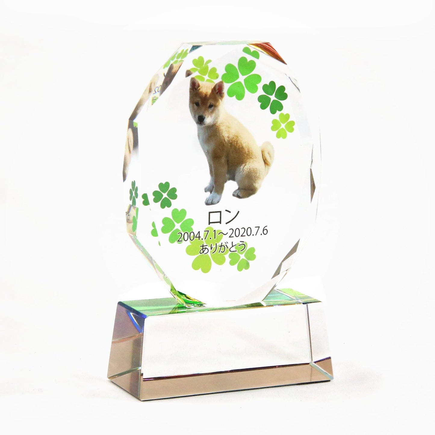 クリスタル位牌　ホログラム台座　クローバー