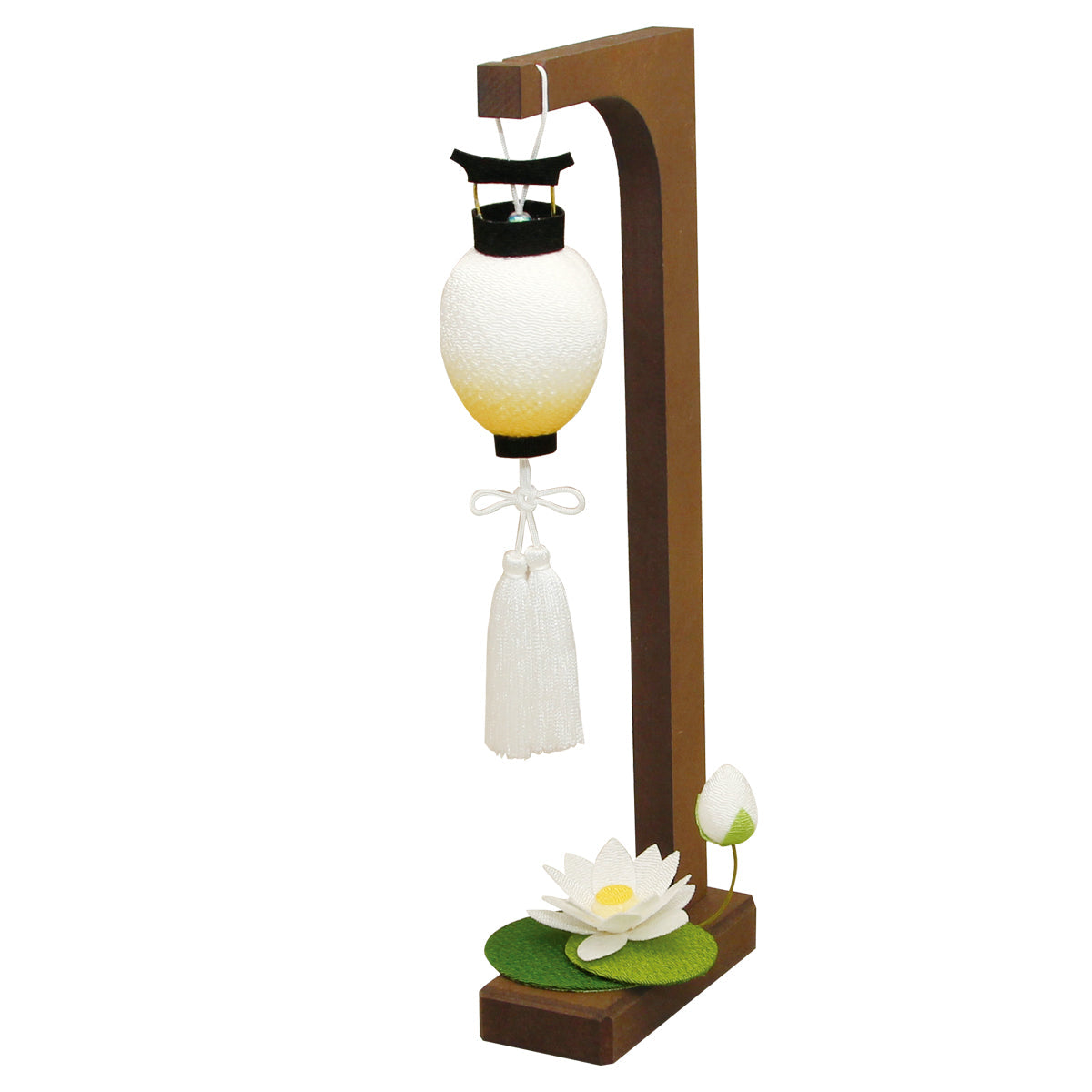 ちりめん　吊り盆提灯と蓮飾り