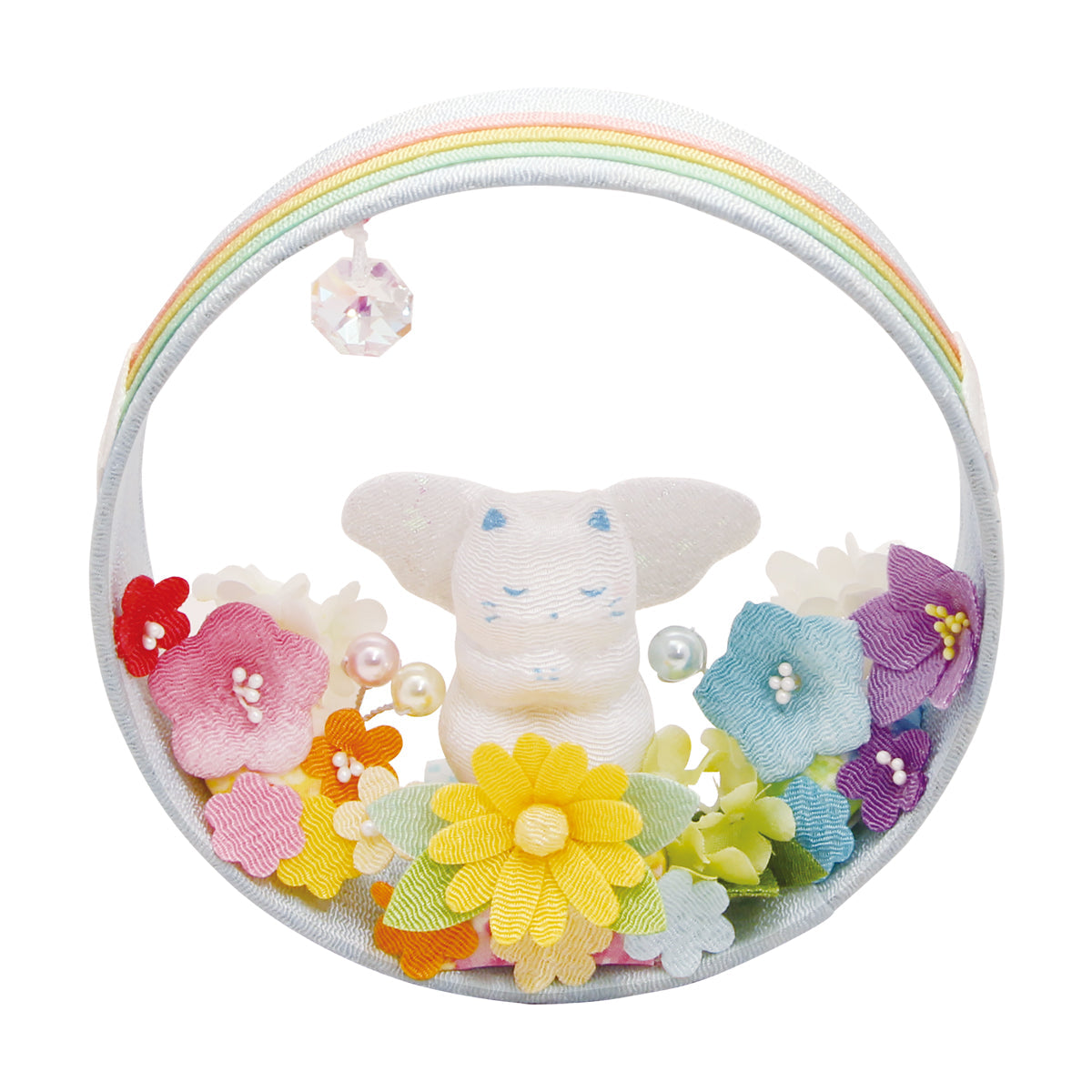 ちりめん天使と虹の花飾り