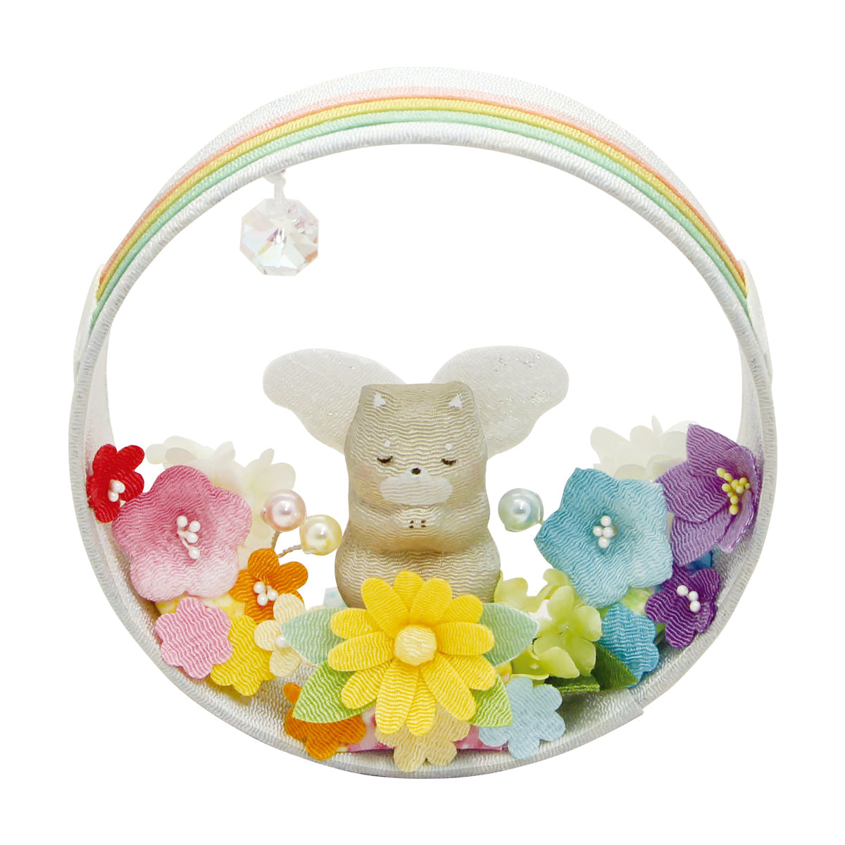 ちりめん天使と虹の花飾り