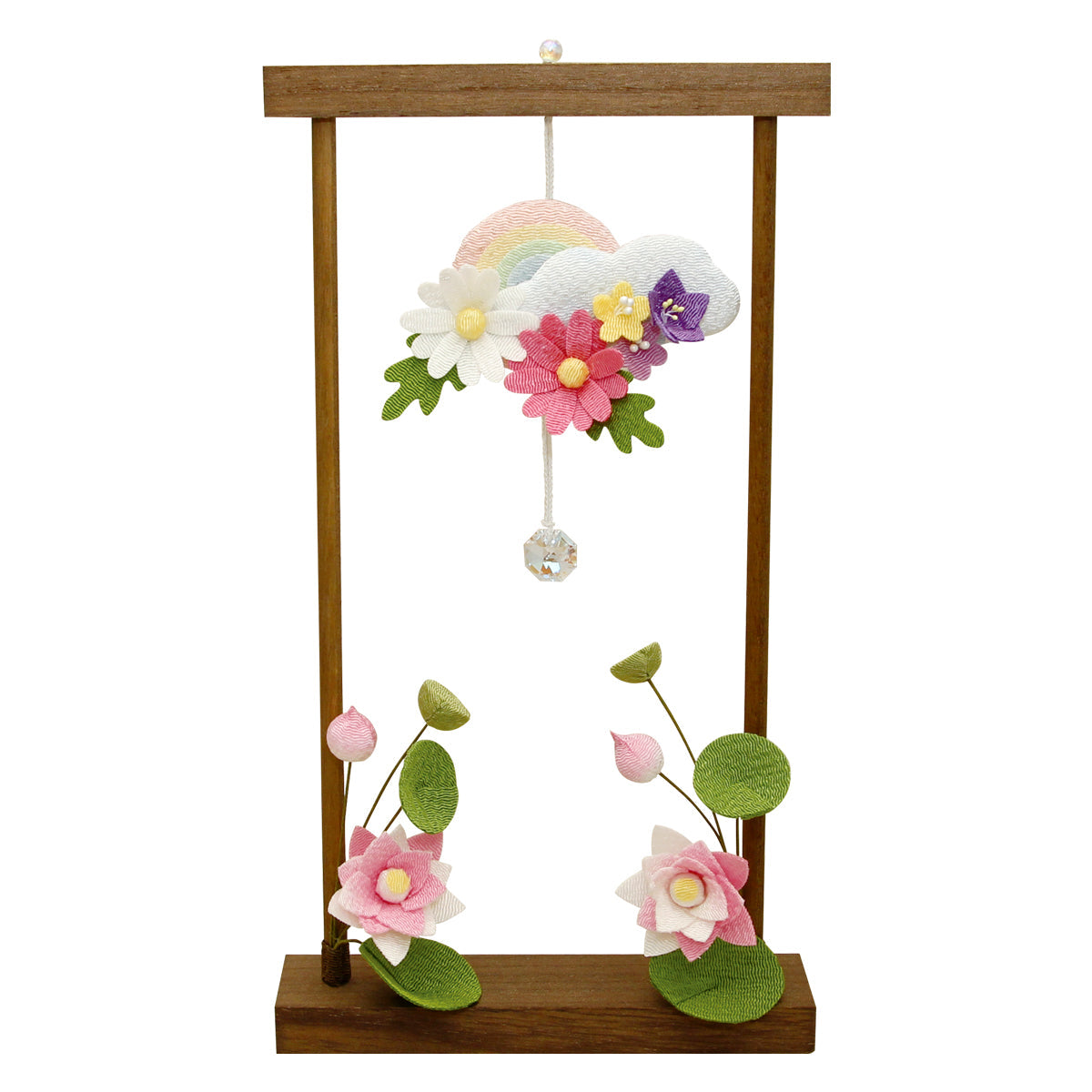 ちりめん枠飾り　虹と蓮